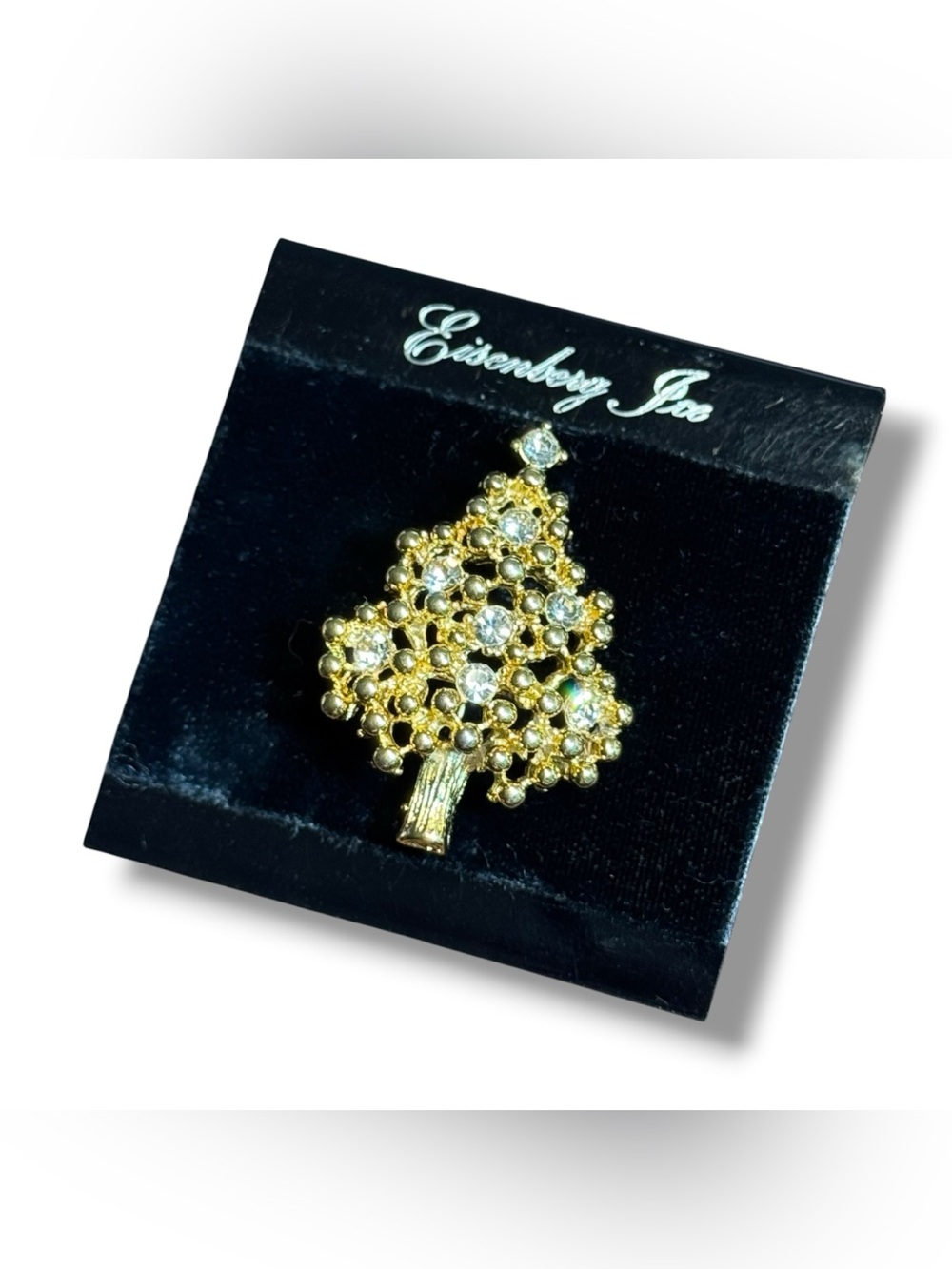 Vintage Eisenberg Ice Christmas Tree Clear Rhinestone Gold Tone Brooch